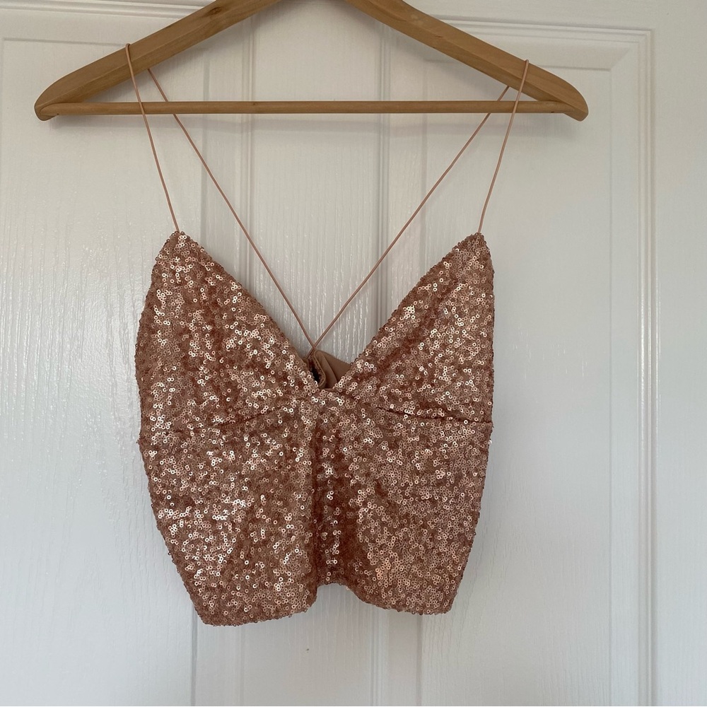 NWT Urban Outfitters Rose Gold Sequin Festival Top - Women's Size M